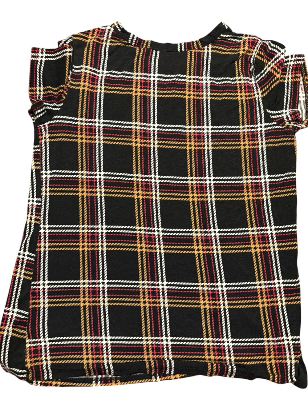 Girls' Black Plaid Short-Sleeve Tee with Mustard & Burgundy